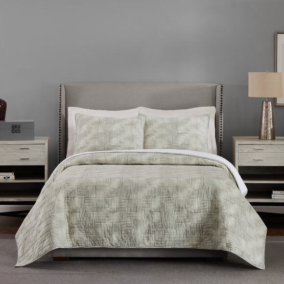 Ayesha Curry Stripe Square 3-Piece Quilt Set, Full/Queen, Green New - Picture 1 of 10